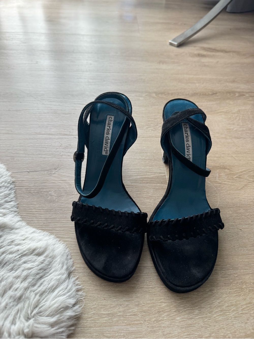Charles David Black Suede Braided Strap Open-Toe Heels
